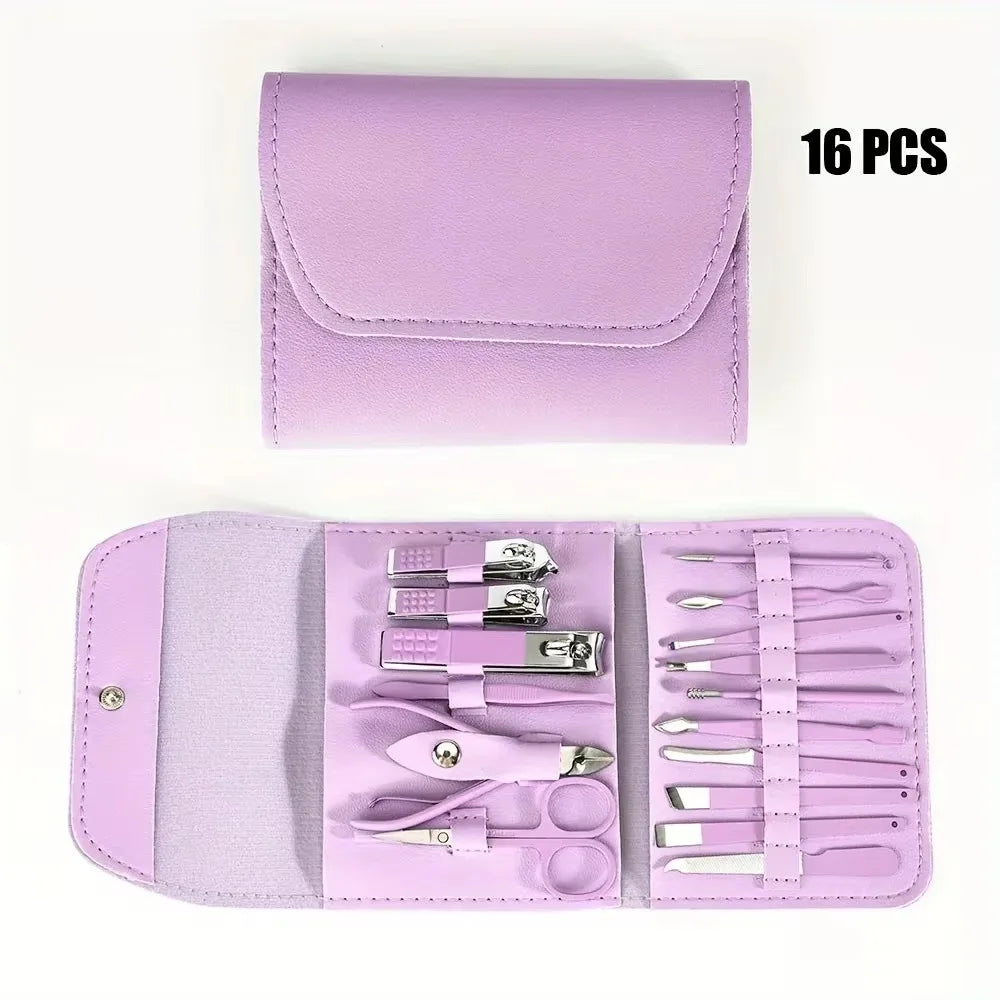 16-Piece Professional Nail Clipper Set, Stainless Steel Fingernail and Toenail Tools, Unisex Nail Care Kit