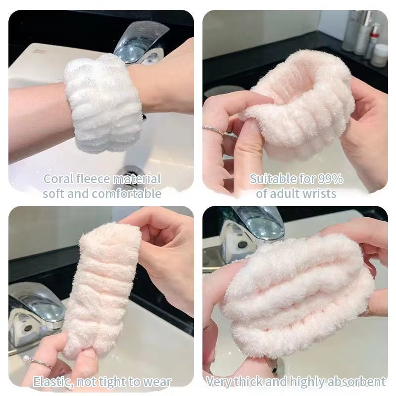 3Pcs Wash Face Wristband Headband Set Skin Care Spa Water Absorption Wristbands Women Girls Sweatbands Bathroom Accessories