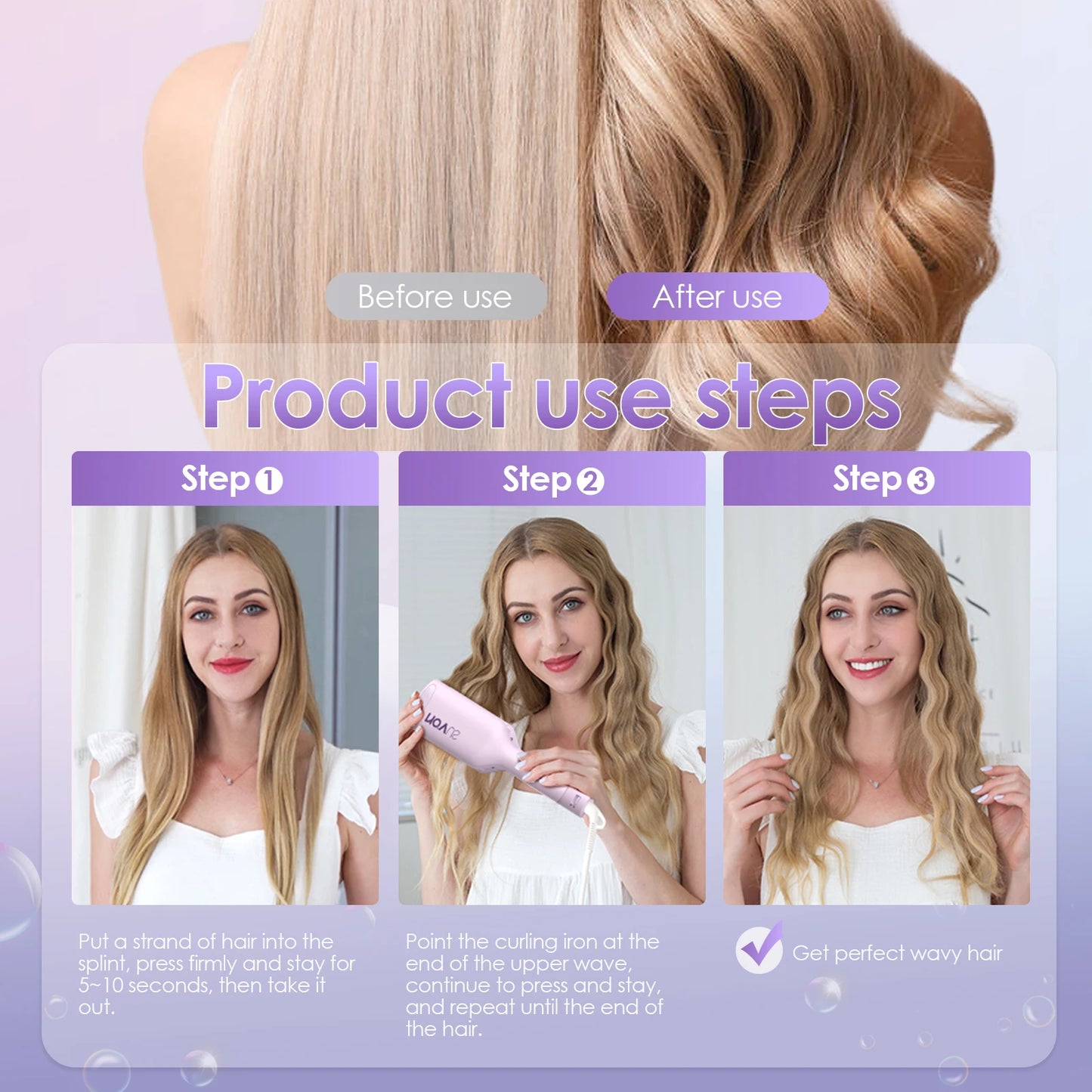 Curling Iron Hair Crimper Waver - 1.25 Inch Anti-Scald Waves Curling Wand, Ionic Deep Waver Hair Curler Tool