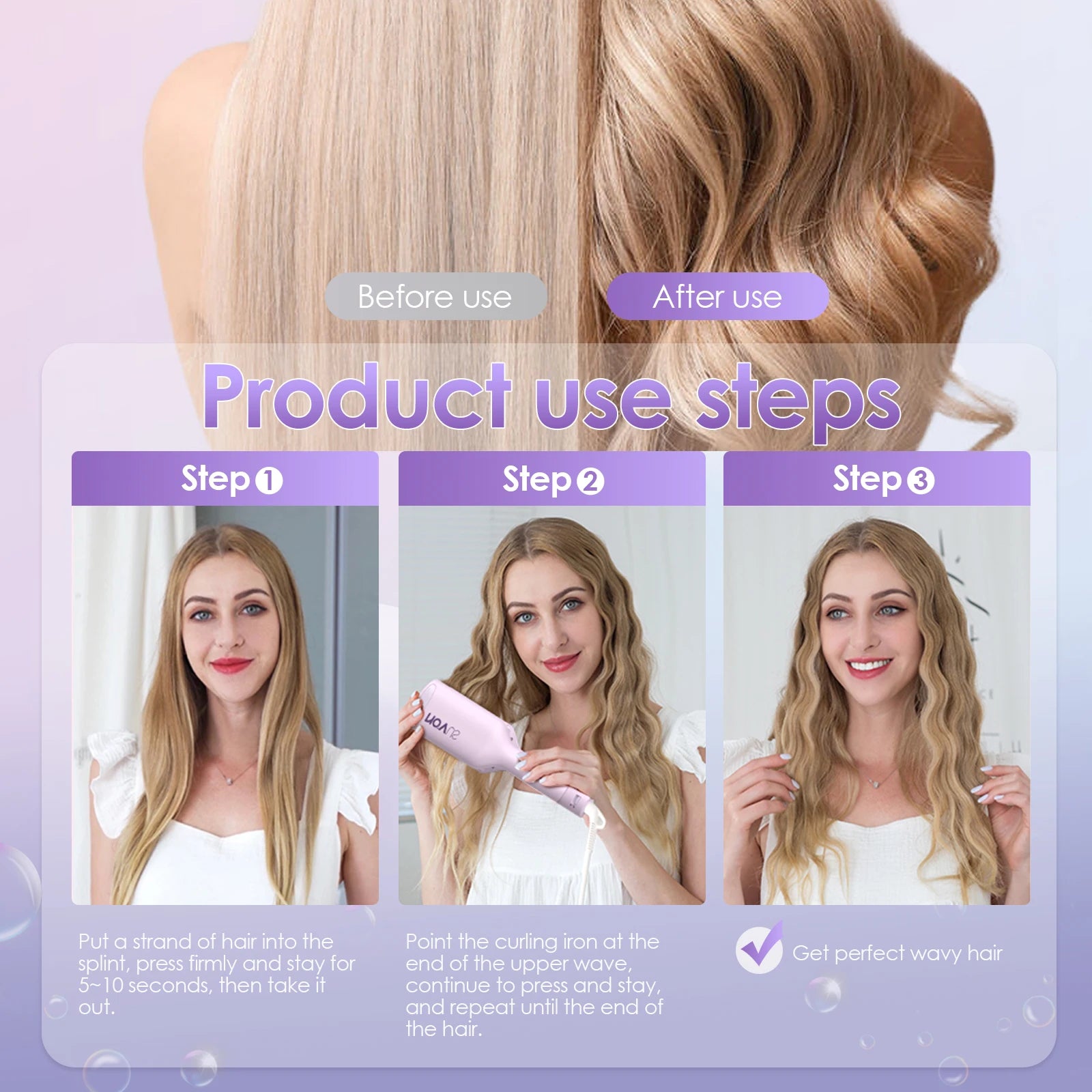 Curling Iron Hair Crimper Waver - 1.25 Inch Anti-Scald Waves Curling Wand, Ionic Deep Waver Hair Curler Tool