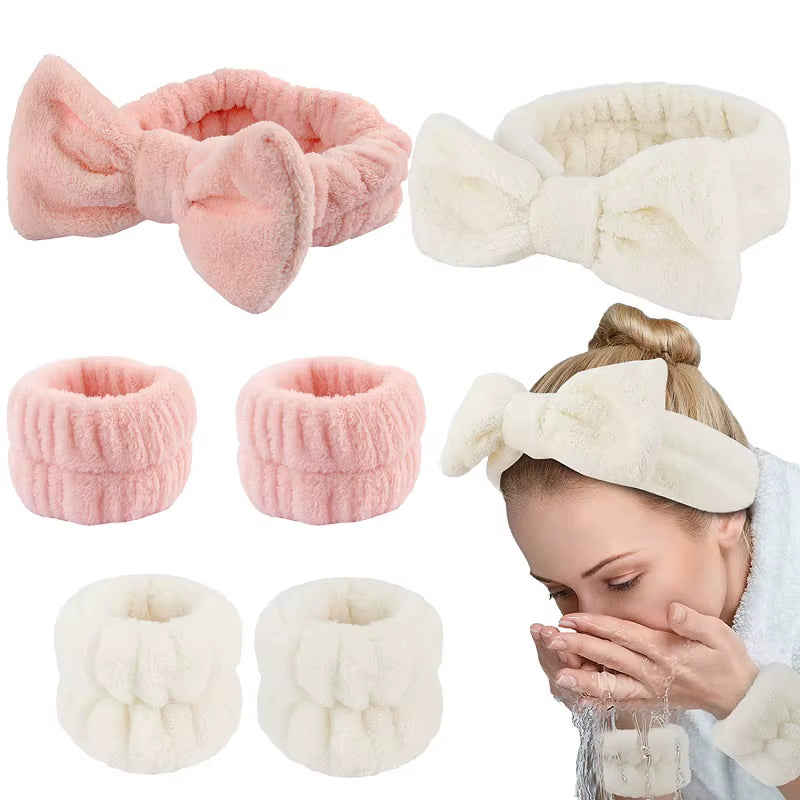3Pcs Wash Face Wristband Headband Set Skin Care Spa Water Absorption Wristbands Women Girls Sweatbands Bathroom Accessories