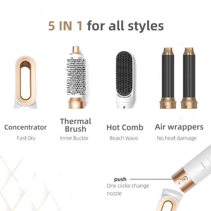 5 in 1 Hair Dryer Hot Comb Set Professional Curling Iron Hair Straightener Styling Tool for Airwrap Hair Dryer Household