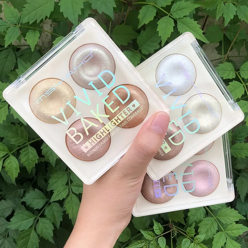 4-Color Highlighter Makeup Palette Glitter Eyeshadow Palette Gold Bronze Highlighter Face Makeup Shimmer Illuminate Cosmetics