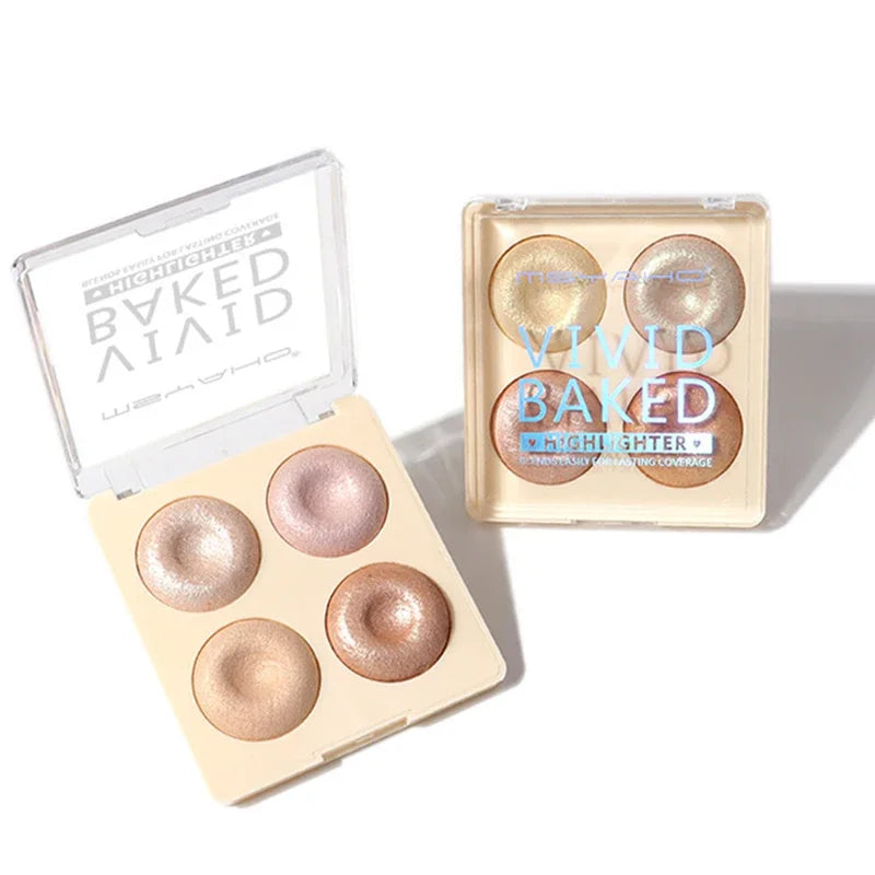 4-Color Highlighter Makeup Palette Glitter Eyeshadow Palette Gold Bronze Highlighter Face Makeup Shimmer Illuminate Cosmetics