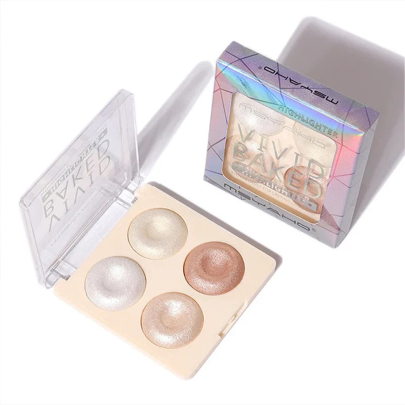 4-Color Highlighter Makeup Palette Glitter Eyeshadow Palette Gold Bronze Highlighter Face Makeup Shimmer Illuminate Cosmetics