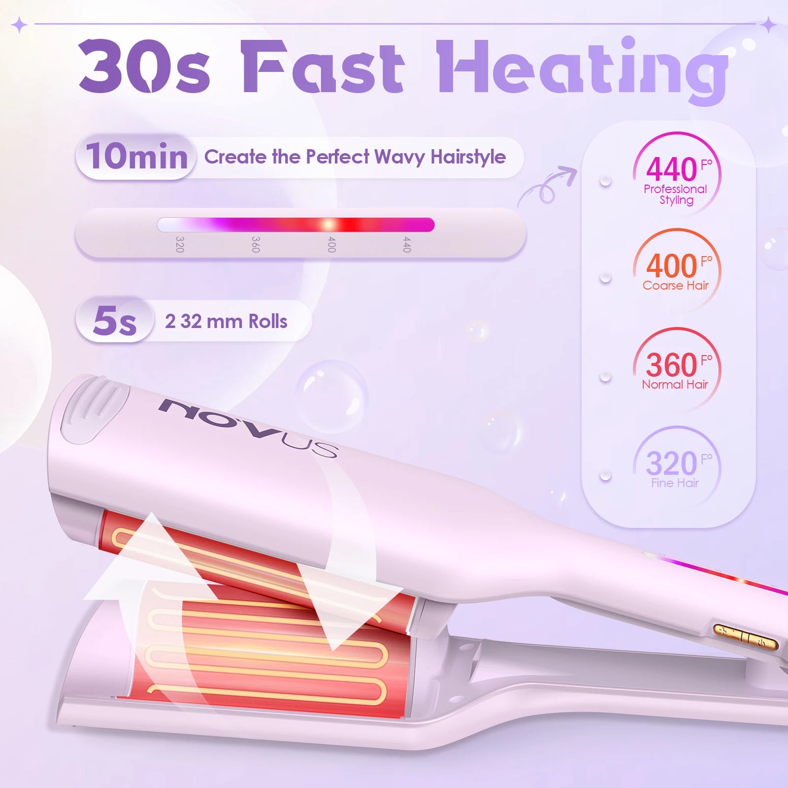 Curling Iron Hair Crimper Waver - 1.25 Inch Anti-Scald Waves Curling Wand, Ionic Deep Waver Hair Curler Tool