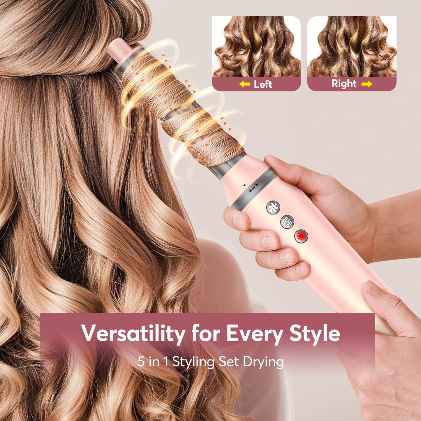 5 in 1 Air Wrap Hair Styler Frizz-Free Auto Wrap Curler, High-Speed Hair Dryer, Straightening & & Blow Dryer Brush for Styling