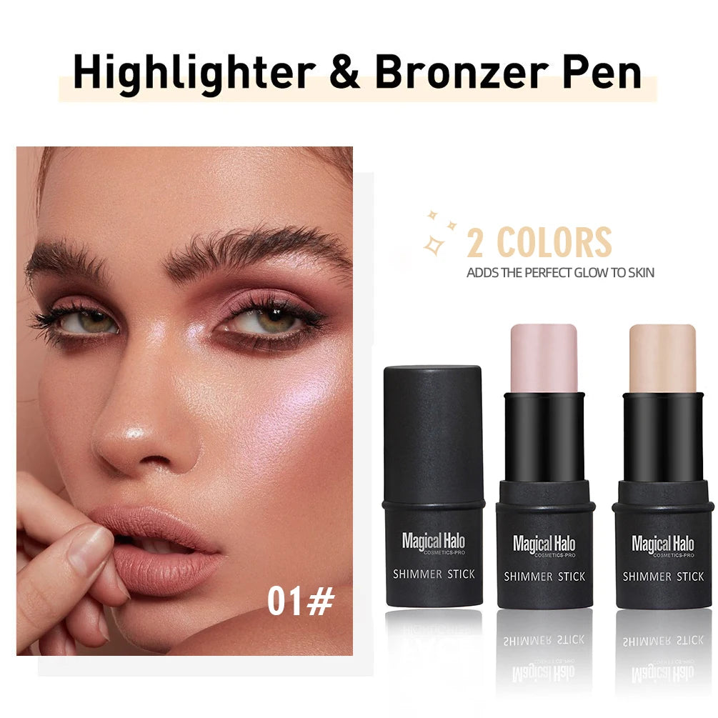 Magical Halo Highlighter Stick Makeup Glitter Contouring Bronzer for Face Shimmer Powder Highlight Corrector Contour Illuminator