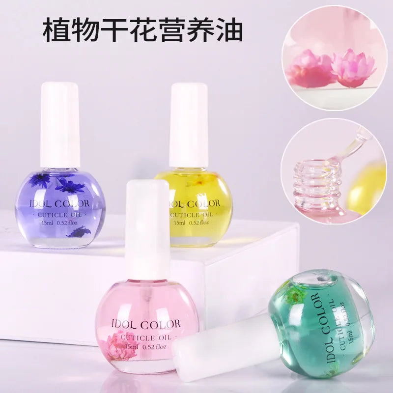 15ML Nail Cuticle Oil Dried Flowers Nourishment Oil for Dead Skin Products Nail Edge Oil Manicure Care Tools Nail Repair 8 Color